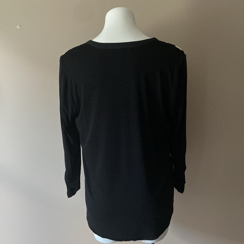 NWOT Daniel Rainn Elegant Black & White Abstract Long Sleeve Blouse Size Large - Picture 2 of 8